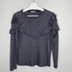 Zara Metallic Thread Ruffled Sweater